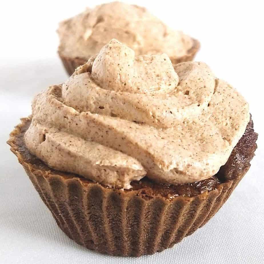 Keto Chocolate Pumpkin Muffins with Spiced Buttercream Frosting (w