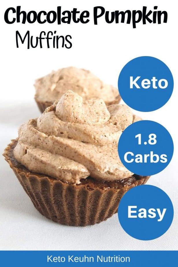 Keto Chocolate Pumpkin Muffins with Spiced Buttercream Frosting (w