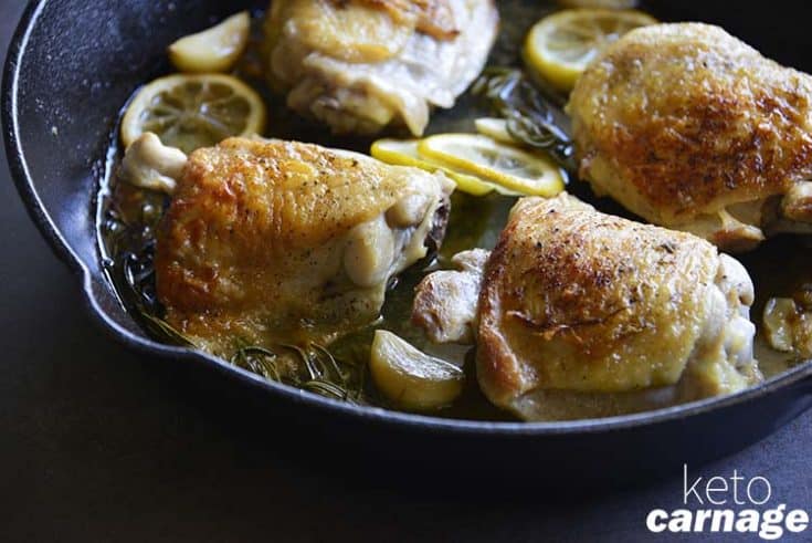 Lemon Garlic Rosemary Cast Iron Chicken Thighs 4 735x491 - 40 of the Best Carnivore Diet Recipes