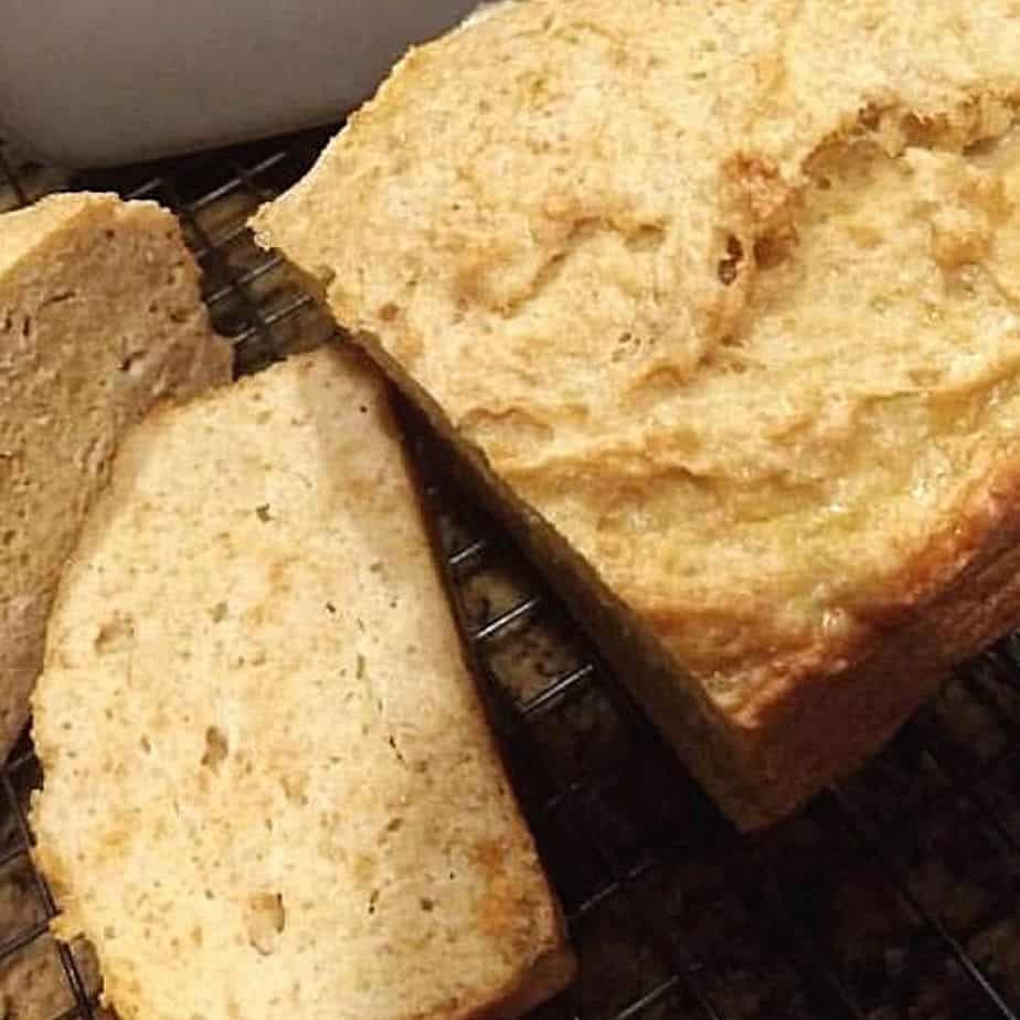 finished loaf of the zero carb bread sliced open.