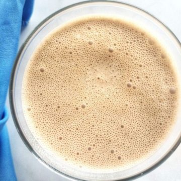 top view of chocolate milk in a glass
