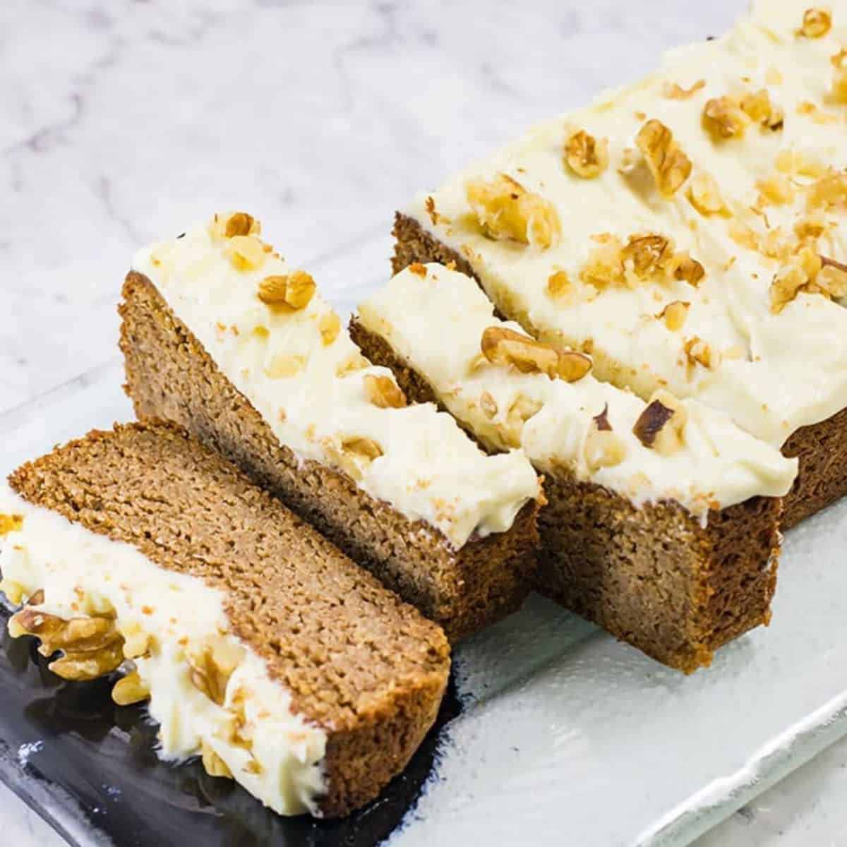 Sliced Gingerbread Cake with frosting