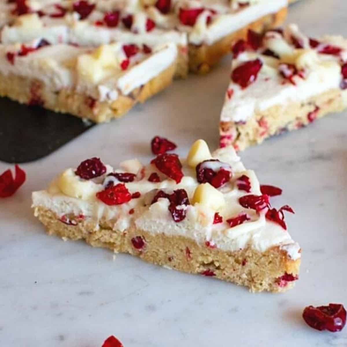 Cranberry Bliss Bars sliced into