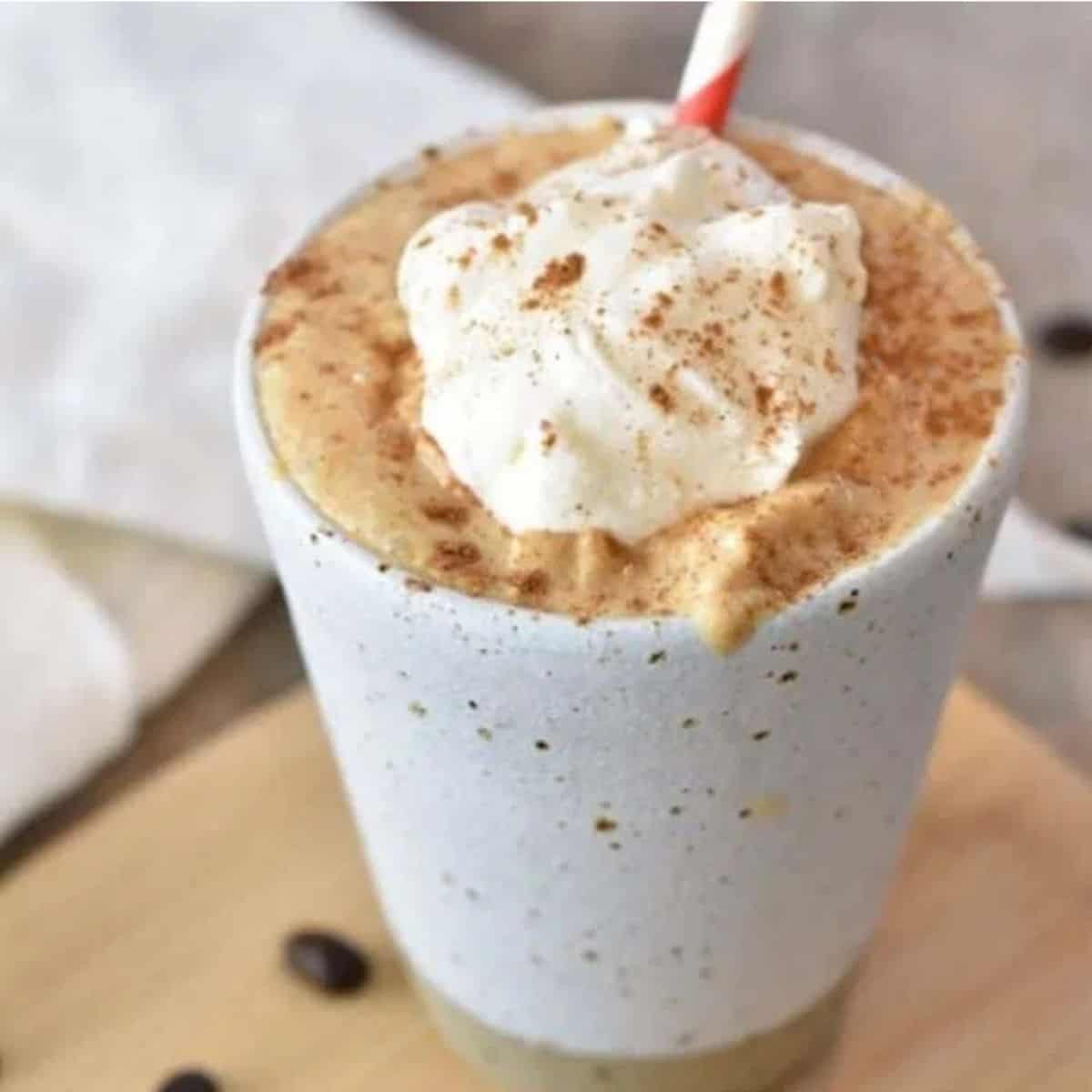 Frappuccino in a white speckled glass