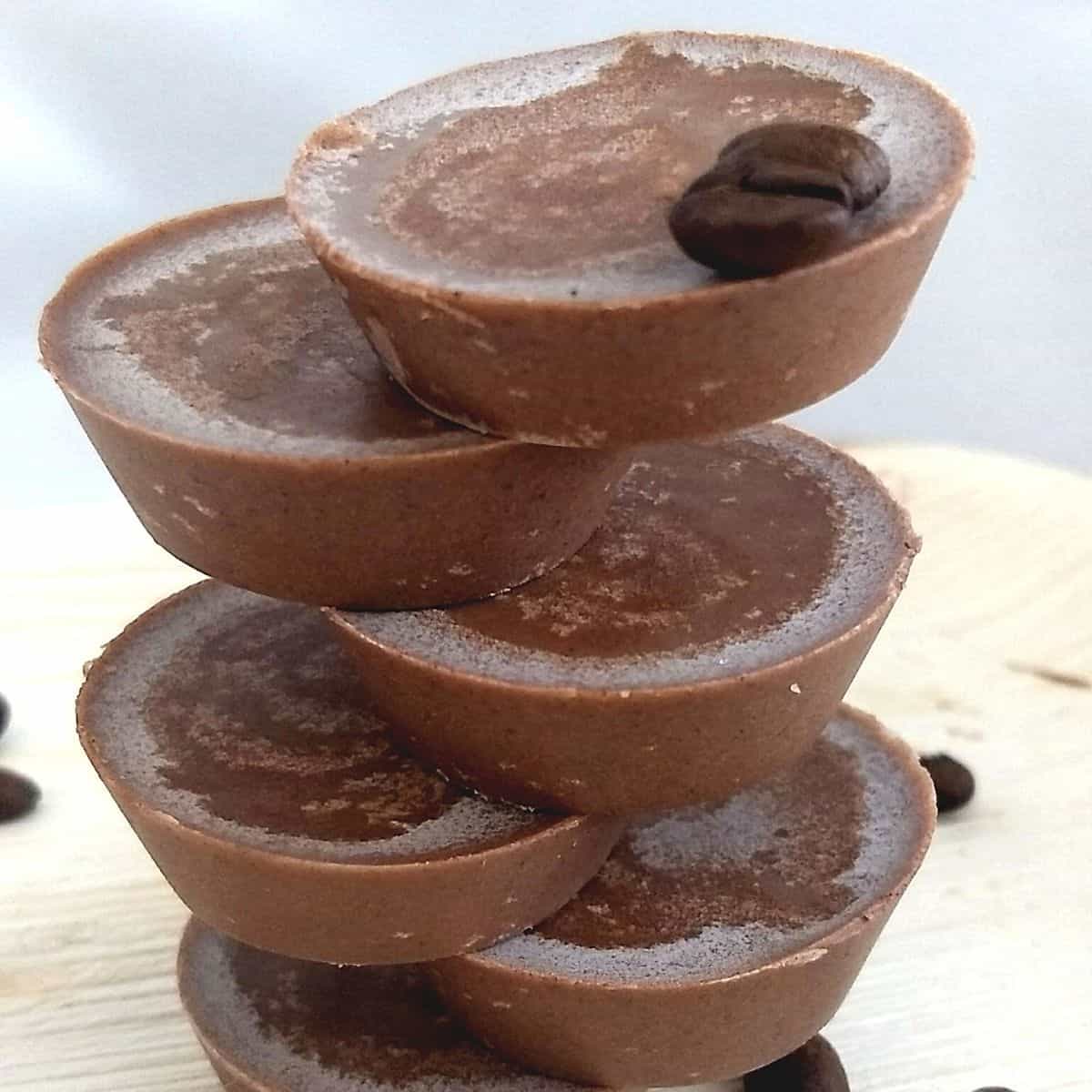 stacked mocha fat bombs with coffee beans