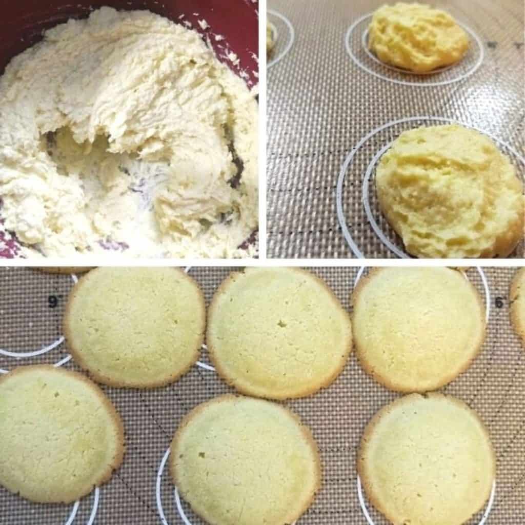 3 photos. top left shows the cookie better. the top right shows the cookies before they are cooked. The bottom photo are the cooked cookies.