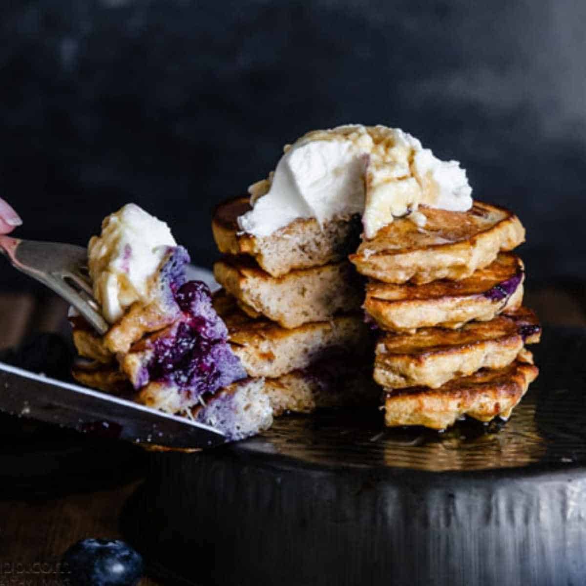 blueberry pancakes cut into