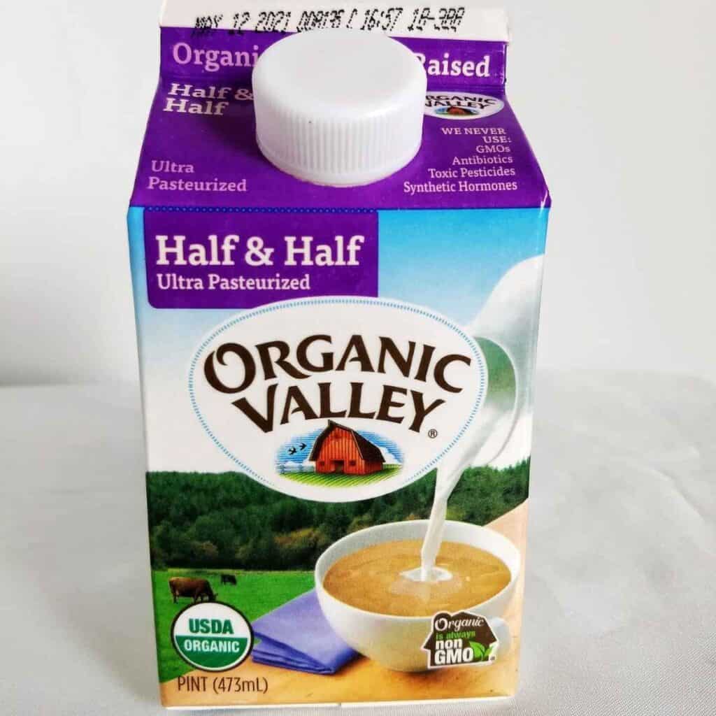 carton of half and half from organic valley