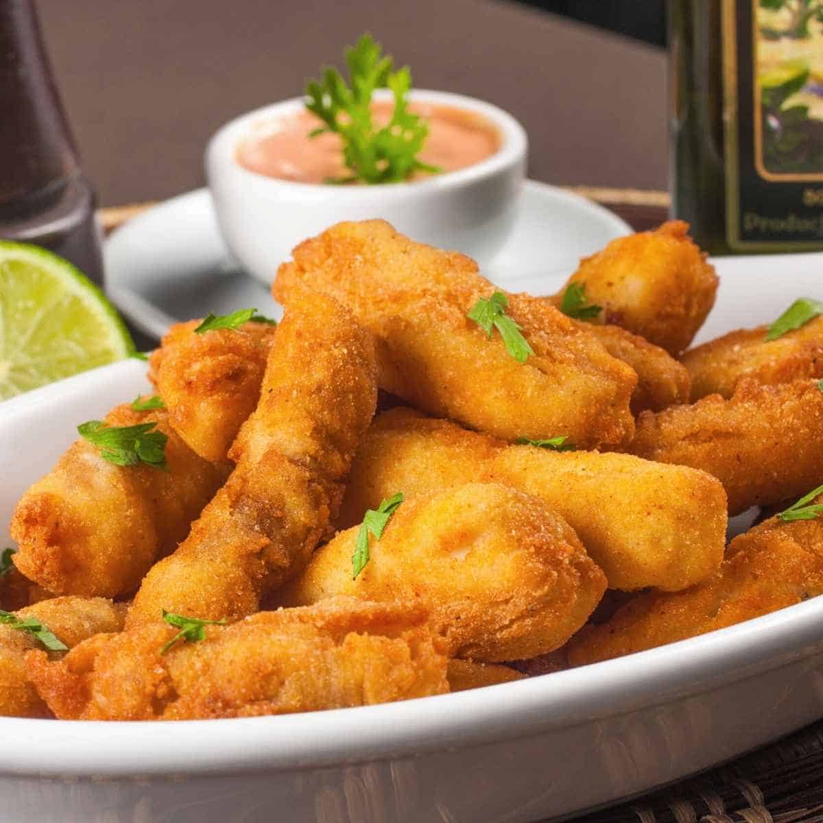 a bed of fried fish sticks