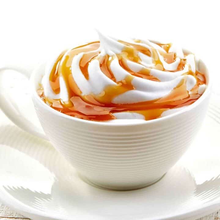 latte drizzled with caramel sauce