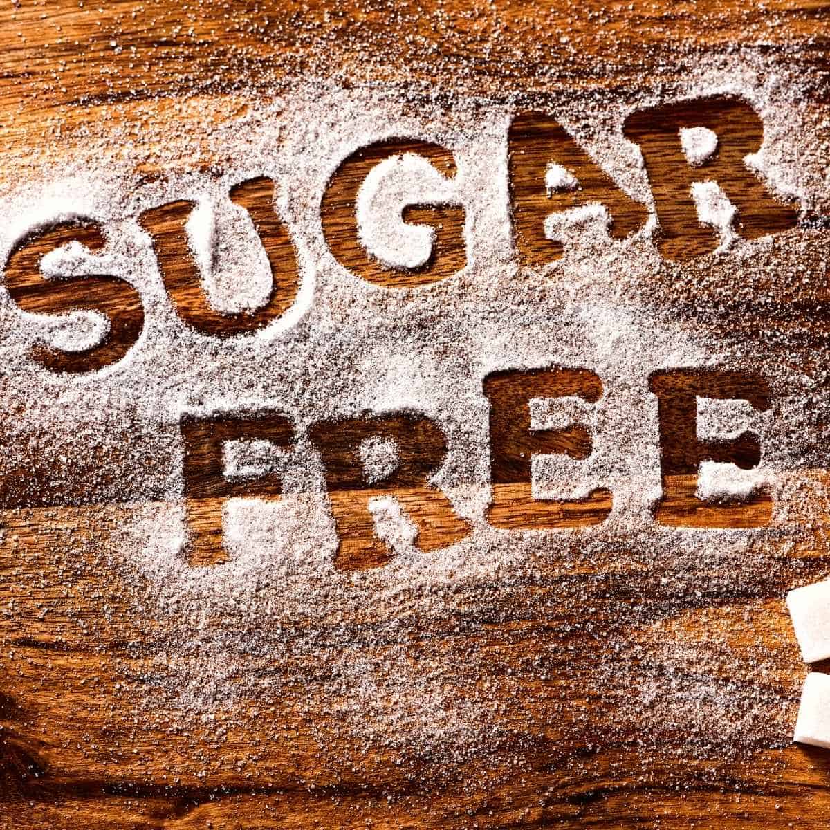 the words sugar free written in and around sugar