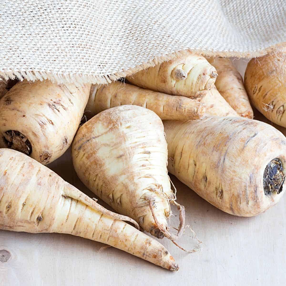 parsnips under a towel - Are Parsnips Keto? How to eat them on Keto.