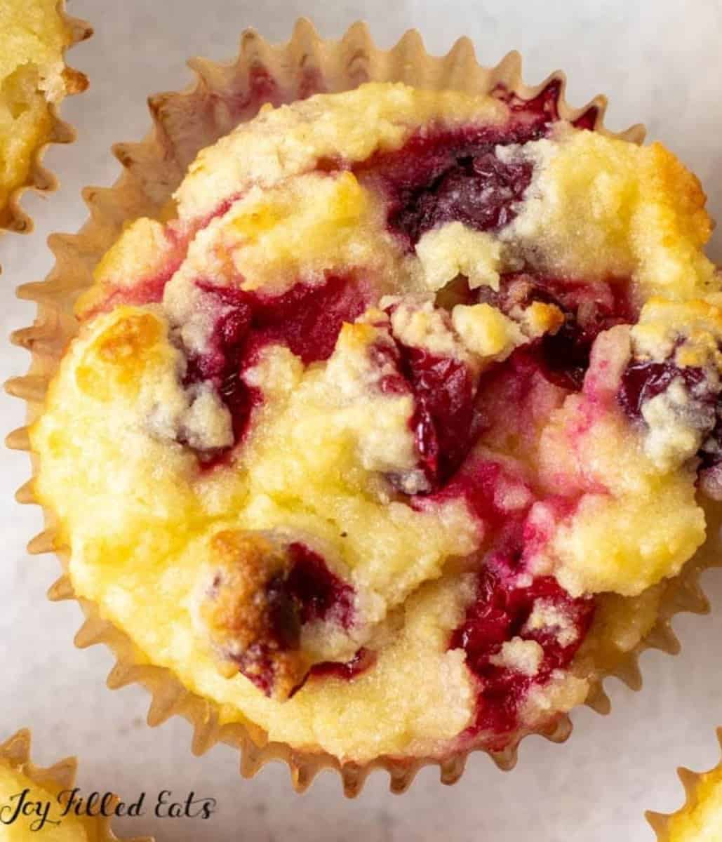 overhead shot of a cranberry muffin