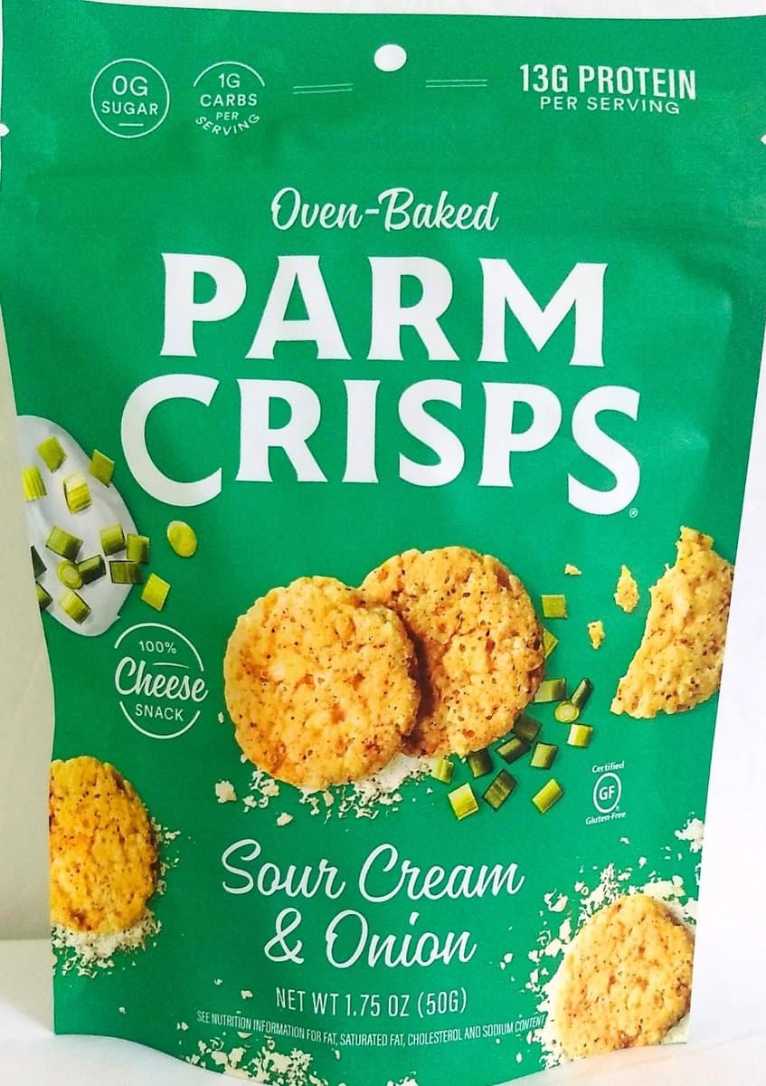 Green bag of parm crisps